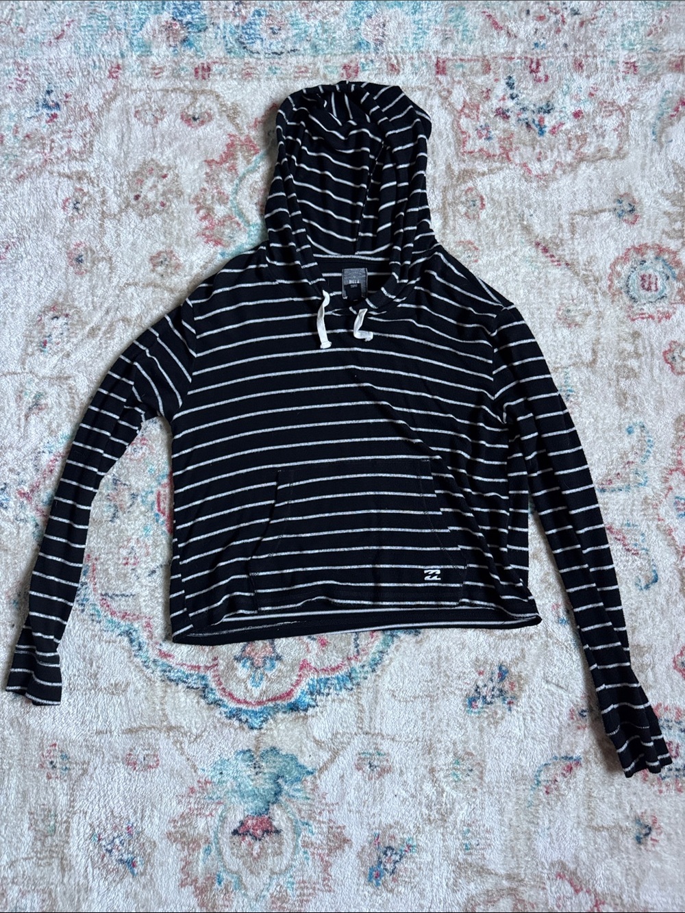 Billabong Black and White Striped Hooded Long-Sleeve Top